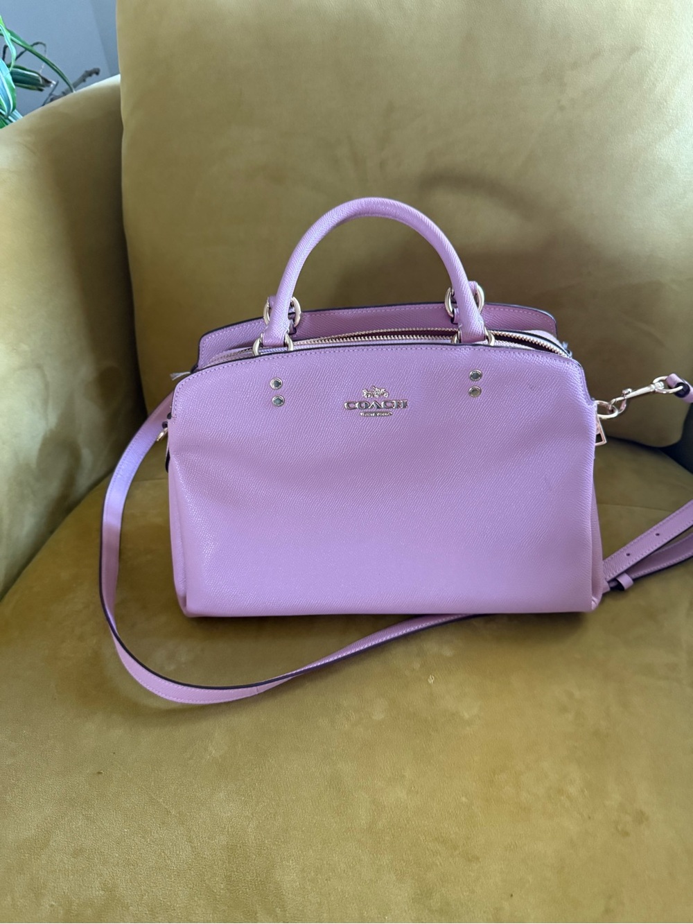 Coach Pink Leather Satchel with Crossbody Strap